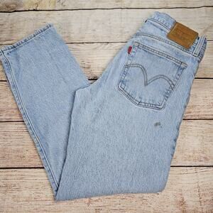 LEVIS Premium Wedgie Jeans Womens Straight Fit Blue Size 27 Light Wash *stained